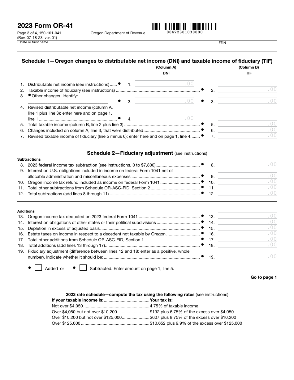 Form OR-41 (150-101-041) Oregon Fiduciary Income Tax Return - Oregon, Page 3