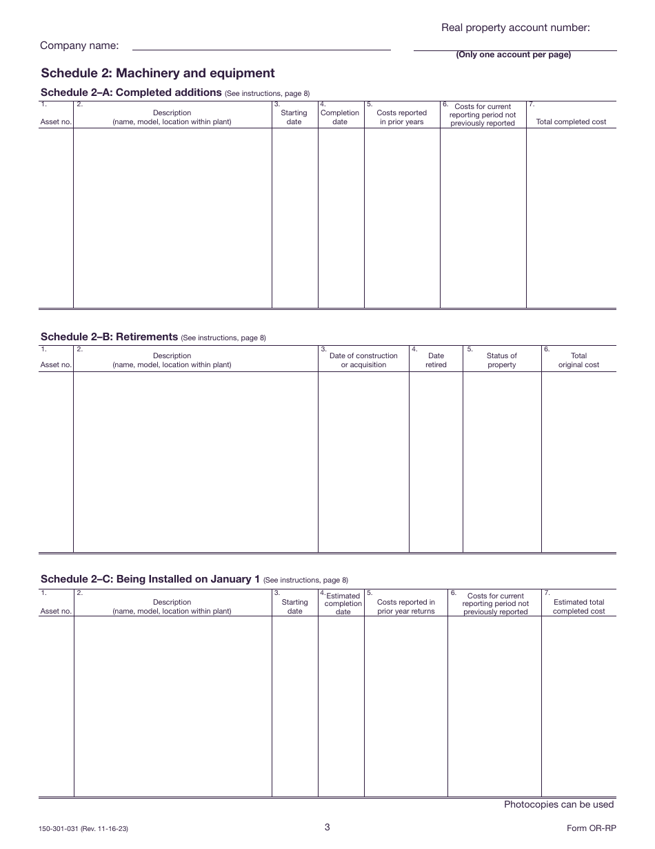 Form OR-RP (150-301-031) Real Property Return - Oregon, Page 3