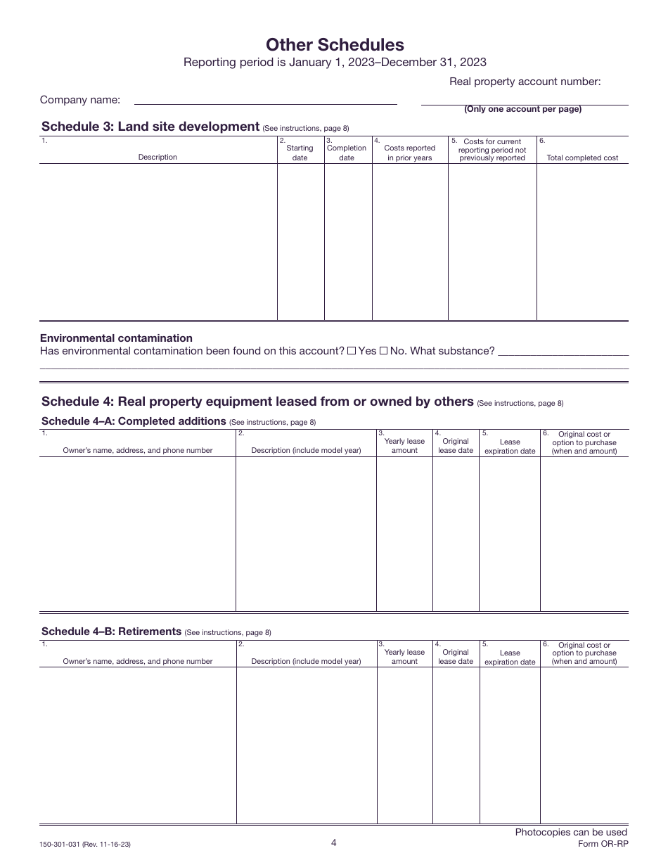 Form OR-RP (150-301-031) Real Property Return - Oregon, Page 4