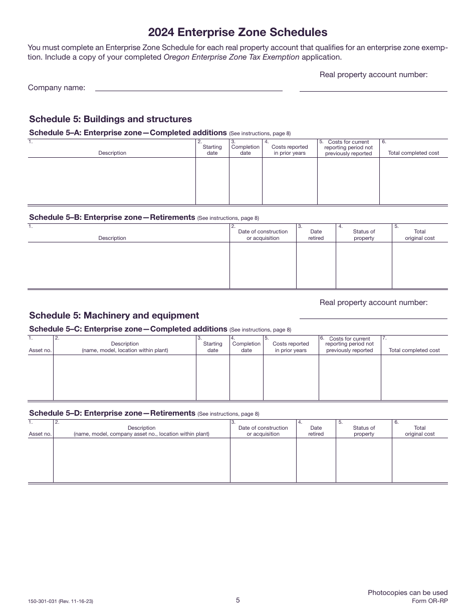 Form OR-RP (150-301-031) Real Property Return - Oregon, Page 5