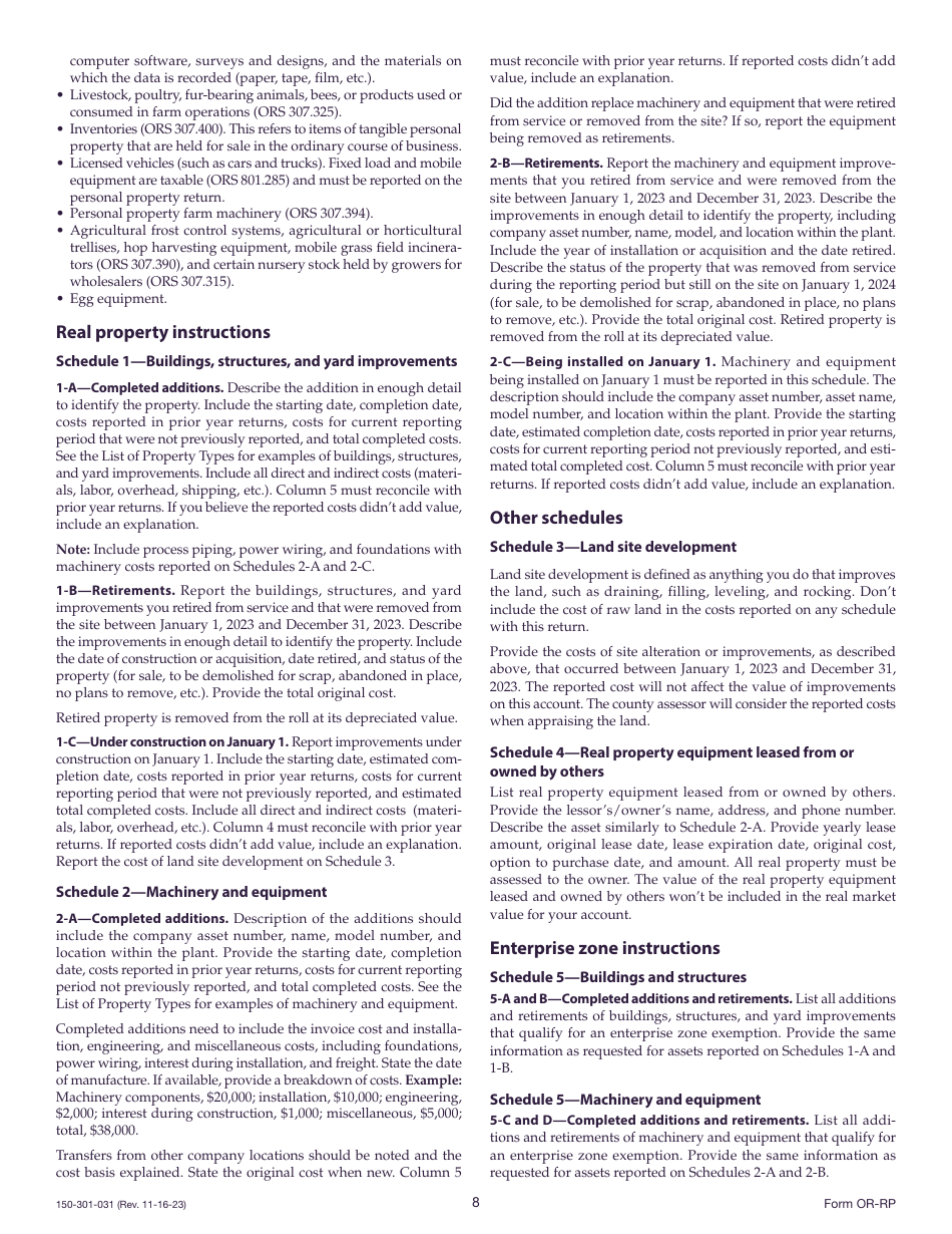 Form OR-RP (150-301-031) Real Property Return - Oregon, Page 8