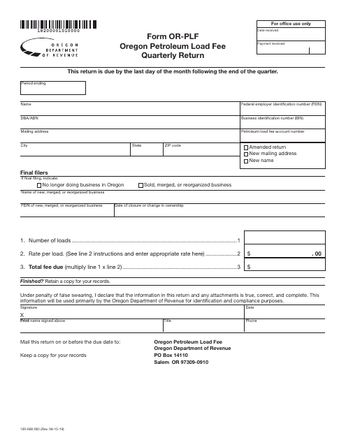 Form OR-PLF (150-608-002)  Printable Pdf