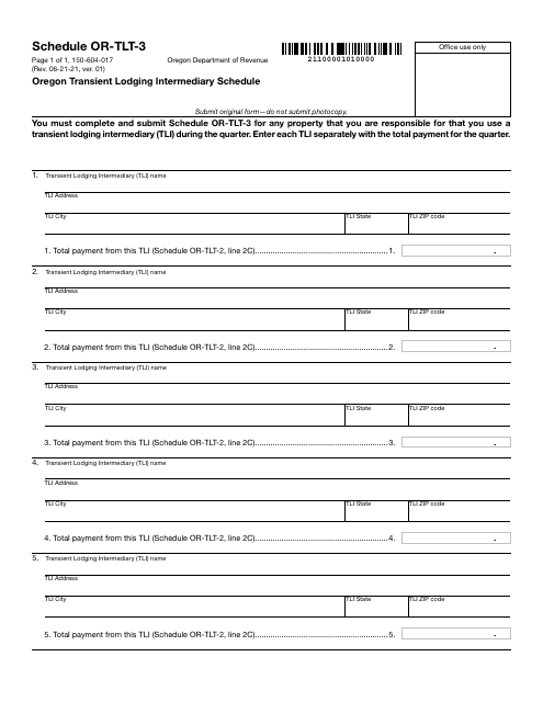 Form 150-604-017 Schedule OR-TLT-3  Printable Pdf
