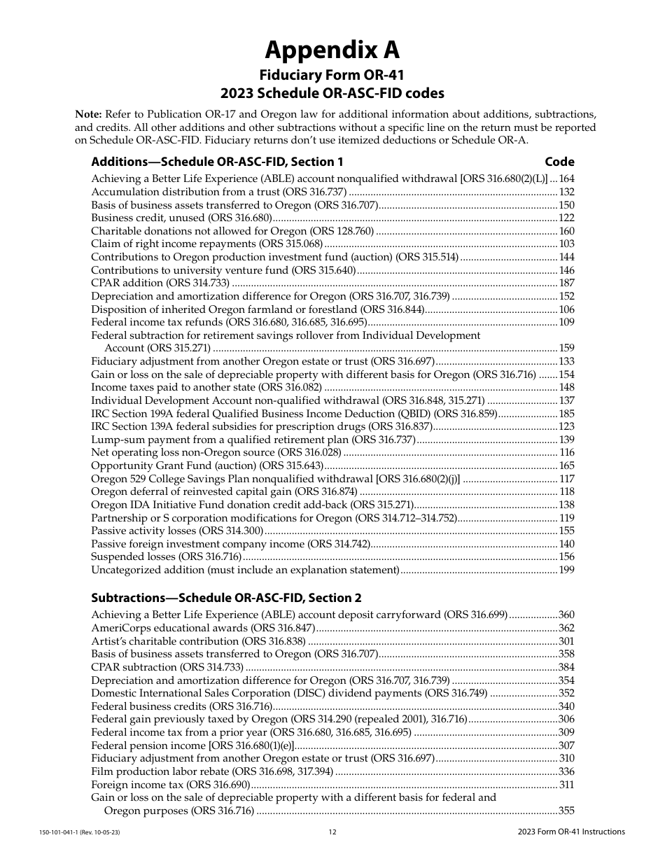 Instructions for Form OR-41, 150-101-041 Oregon Fiduciary Income Tax Return - Oregon, Page 12