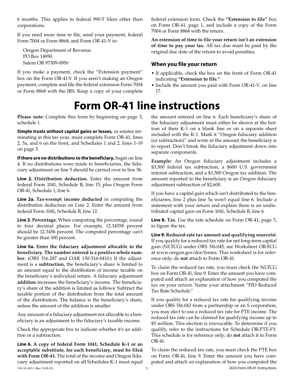 Instructions for Form OR-41, 150-101-041 Oregon Fiduciary Income Tax Return - Oregon, Page 5