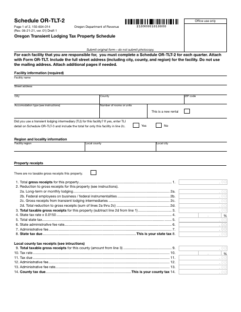 Form 150-604-014 Schedule OR-TLT-2  Printable Pdf