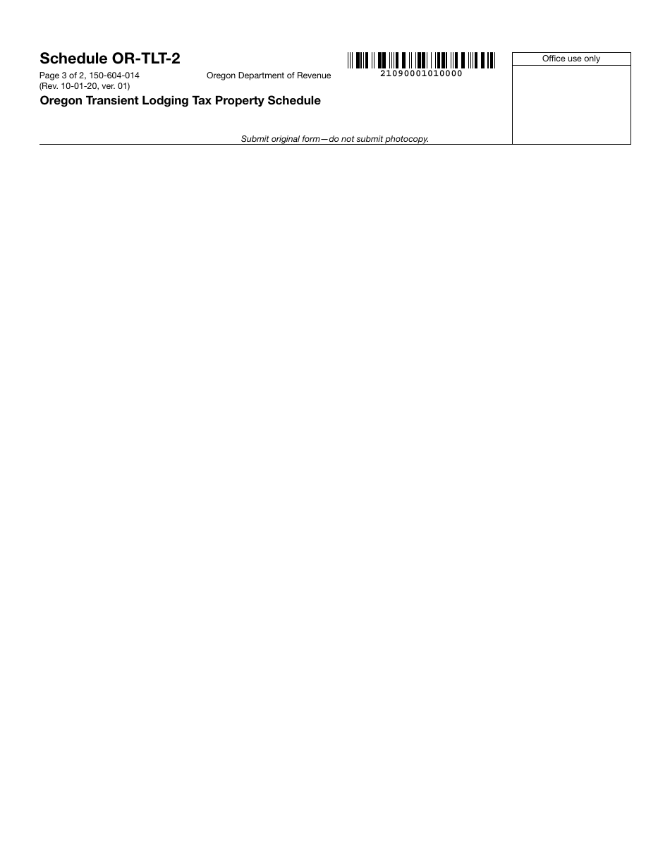 Form 150-604-014 Schedule OR-TLT-2 Oregon Transient Lodging Tax Property Schedule - Oregon, Page 3