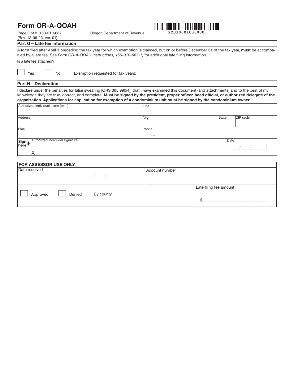 Form OR-A-OOAH (150-310-667) Application for Property Tax Exemption - Oregon, Page 3