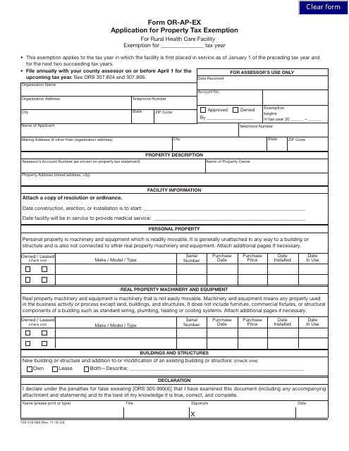 Form OR-AP-EX (150-310-089)  Printable Pdf