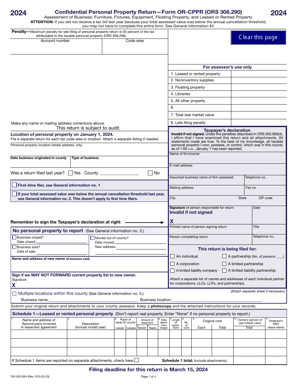 Form ORCPPR (150553004) Download Fillable PDF or Fill Online
