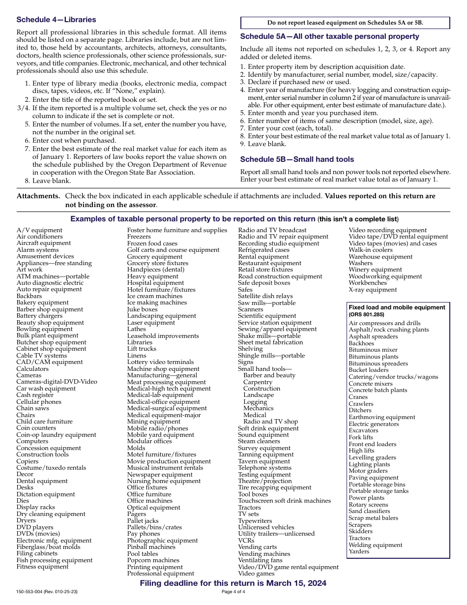 Form OR-CPPR (150-553-004) Confidential Personal Property Return - Oregon, Page 4