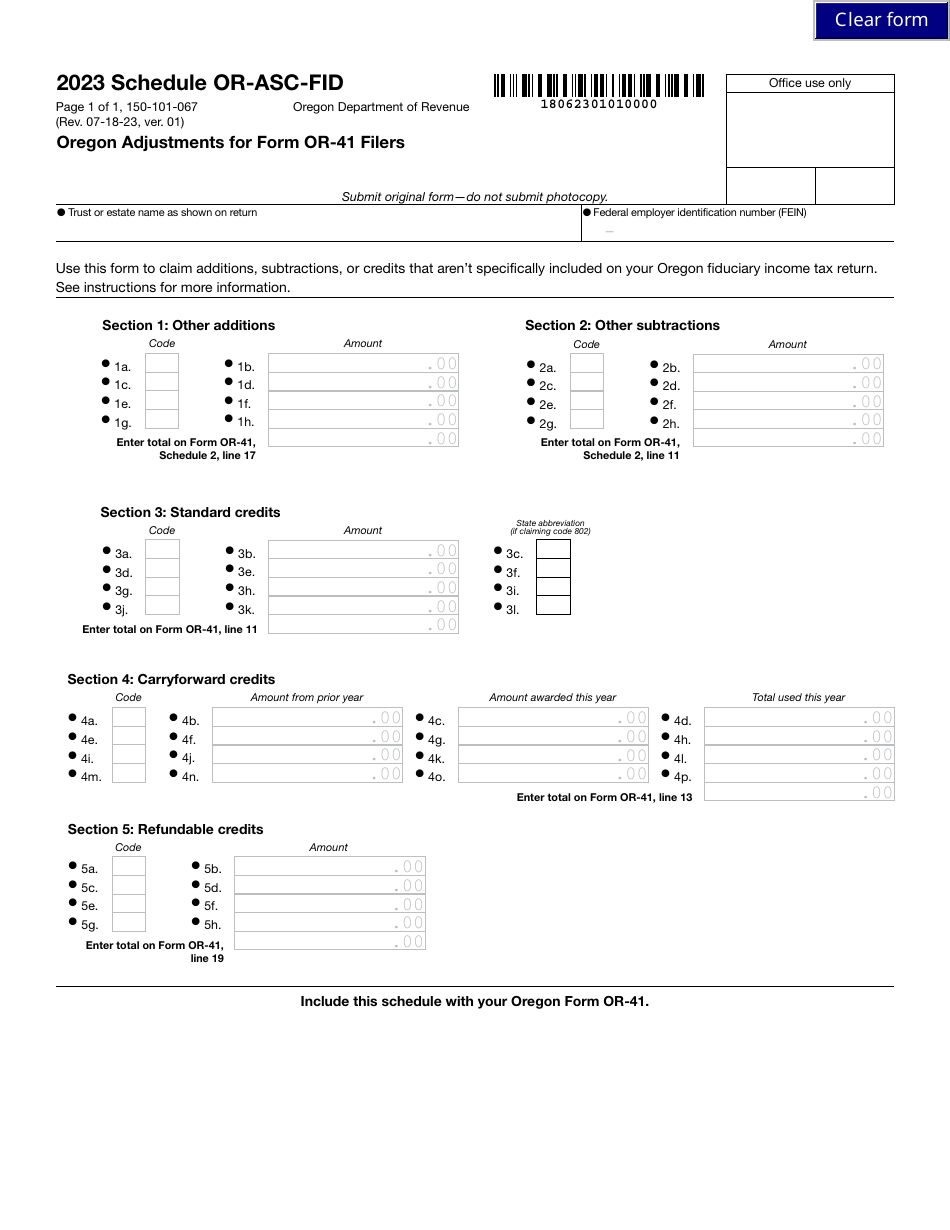 Form 150101067 Schedule ORASCFID Download Fillable PDF or Fill