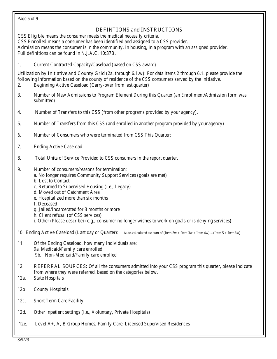 Quarterly Contract Monitoring Report (Qcmr) - Consumer Movement Report - Community Support Services (Css) - New Jersey, Page 5