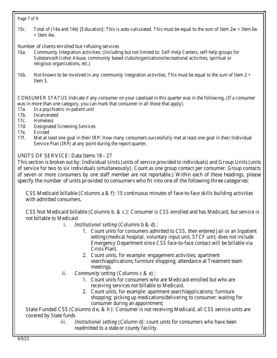 Quarterly Contract Monitoring Report (Qcmr) - Consumer Movement Report - Community Support Services (Css) - New Jersey, Page 7