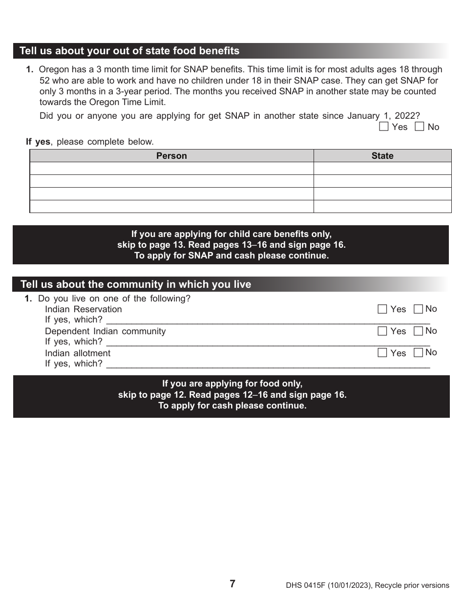 Form DHS0415F Application for Services - Oregon, Page 11