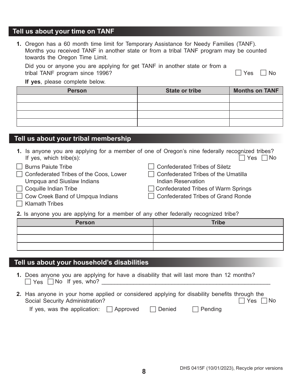 Form DHS0415F Application for Services - Oregon, Page 12