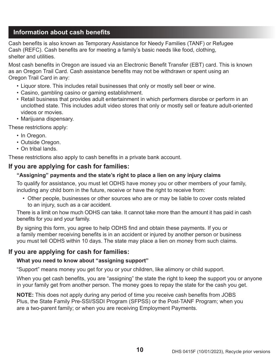 Form DHS0415F Application for Services - Oregon, Page 14