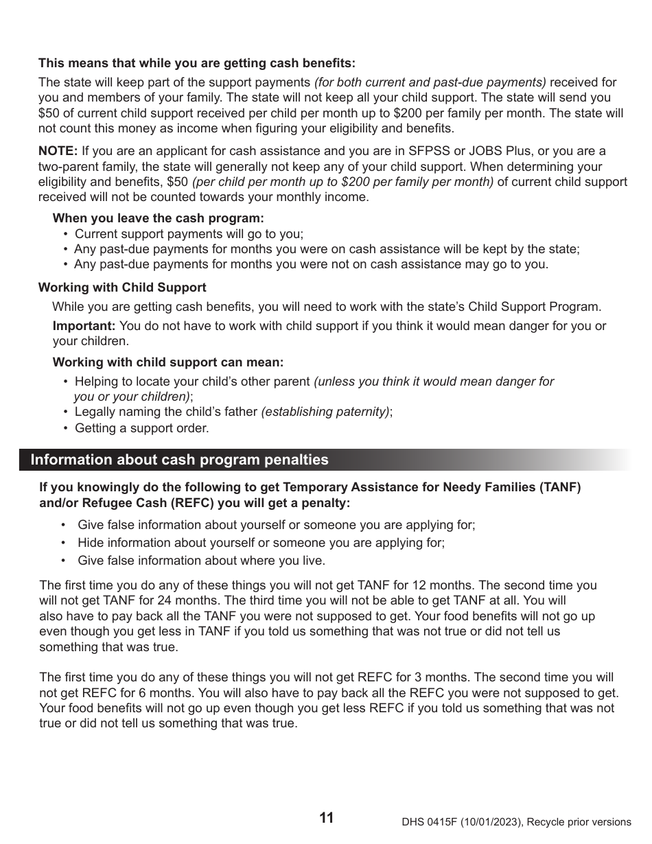 Form DHS0415F Application for Services - Oregon, Page 15
