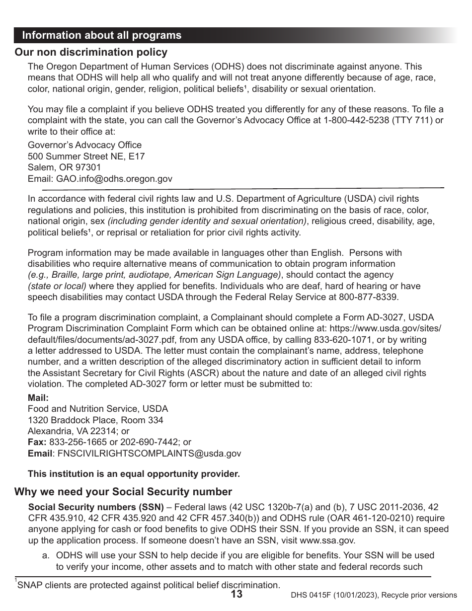 Form DHS0415F Application for Services - Oregon, Page 17