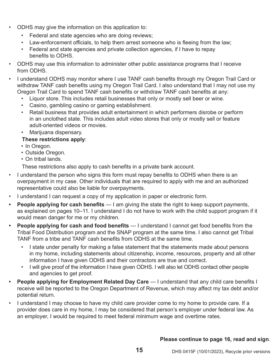 Form DHS0415F Application for Services - Oregon, Page 19