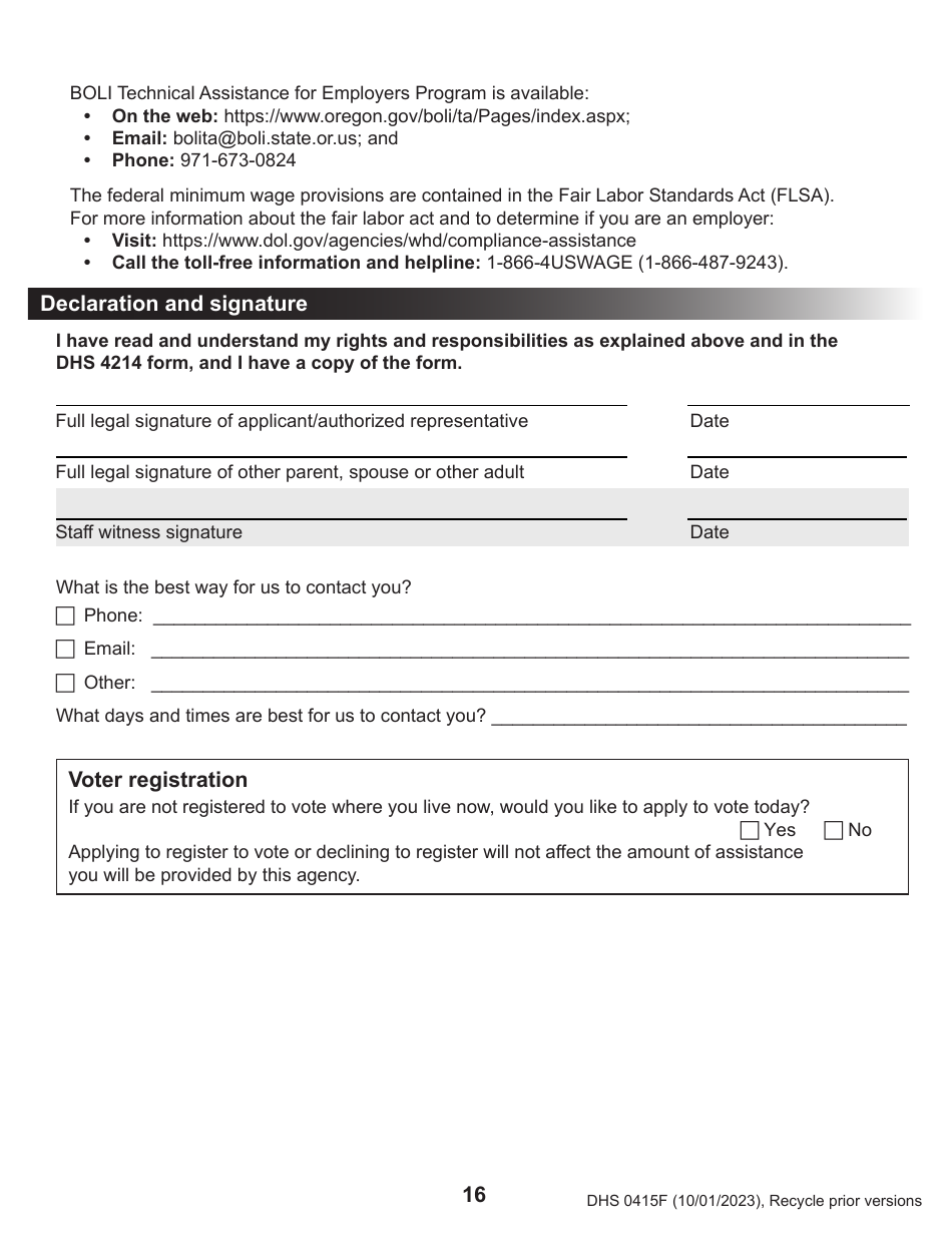 Form DHS0415F Application for Services - Oregon, Page 20