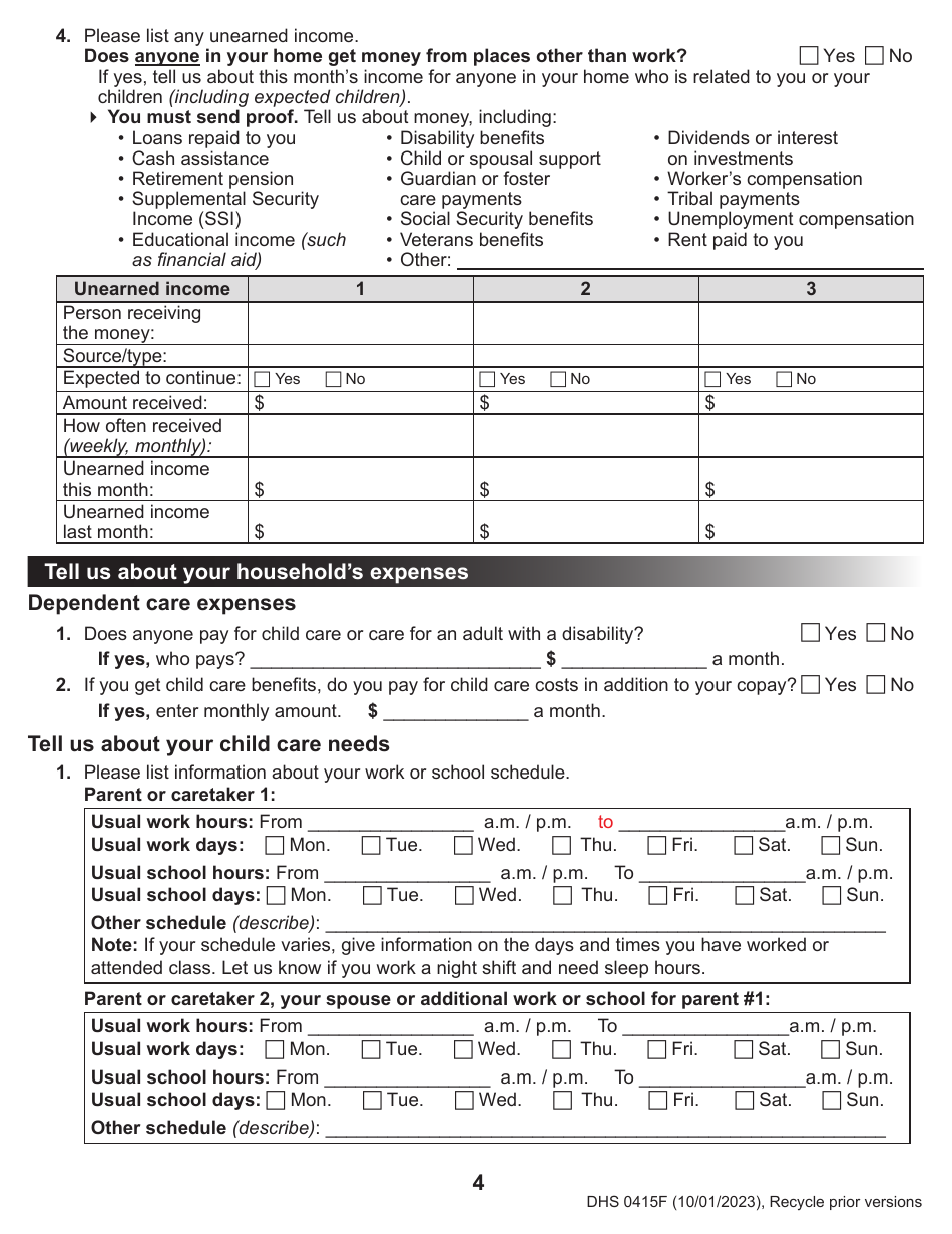 Form DHS0415F Application for Services - Oregon, Page 8