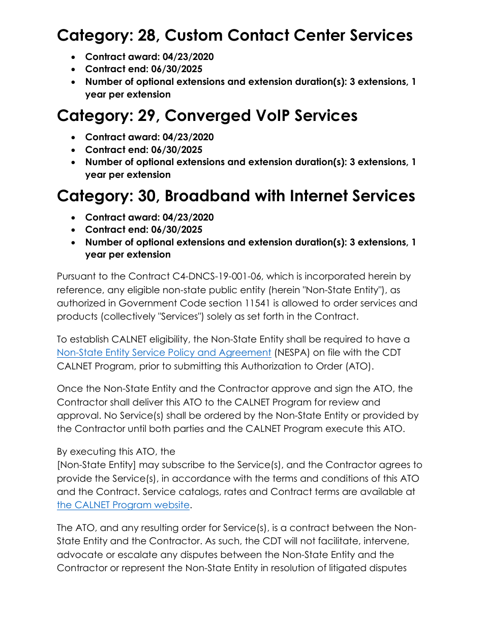 Calnet Authorization to Order (Ato) - Categories 20-30 - Nwn Corporation - California, Page 2