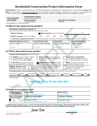 Sample Residential Construction Project Information Form - City and County of San Francisco, California, Page 6