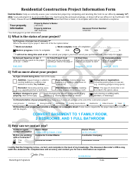 Document preview: Sample Residential Construction Project Information Form - City and County of San Francisco, California, 2024