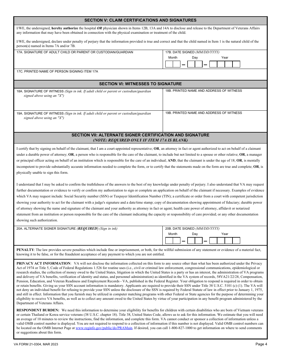 VA Form 21-0304 Download Fillable PDF or Fill Online Application for ...