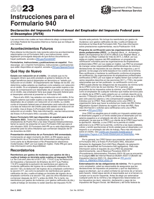 IRS Formulario 940 (SP) 2023 Printable Pdf