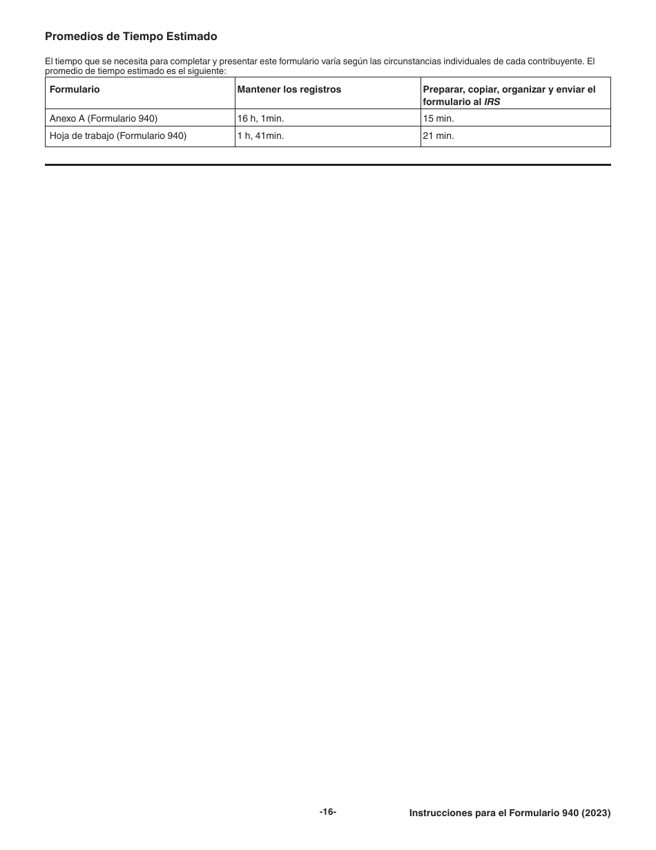 Instrucciones para IRS Formulario 940 (SP) Declaracion Del Impuesto Federal Anual Del Empleador Del Impuesto Federal Para El Desempleo (Futa) (Spanish), Page 16