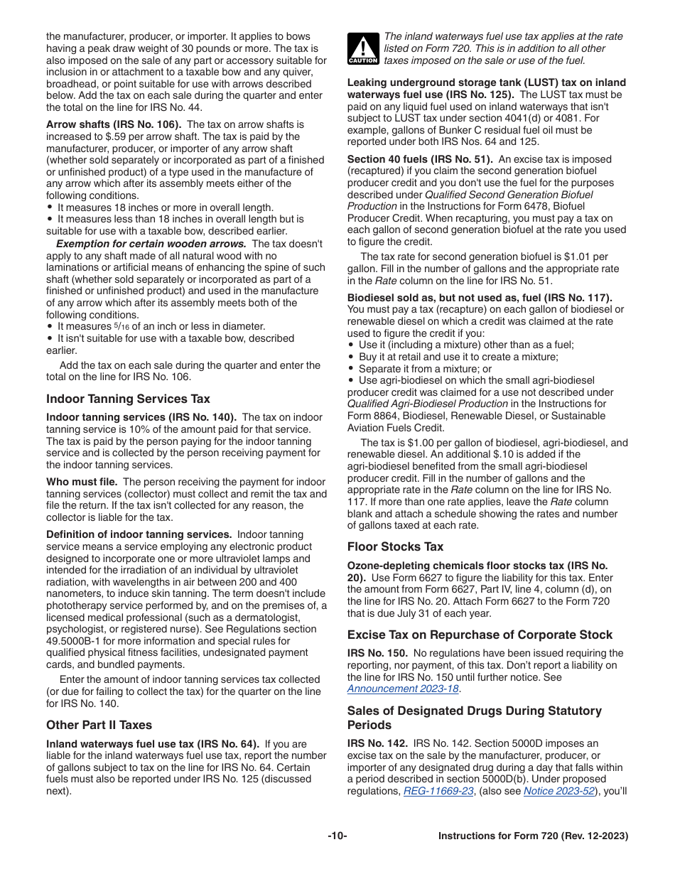Instructions for IRS Form 720 Quarterly Federal Excise Tax Return, Page 10