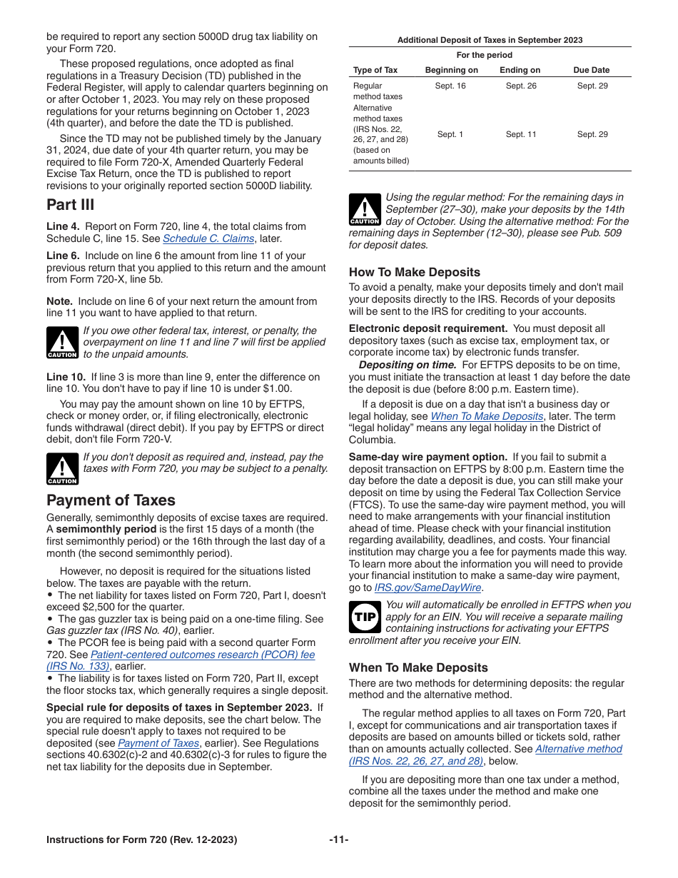 Instructions for IRS Form 720 Quarterly Federal Excise Tax Return, Page 11