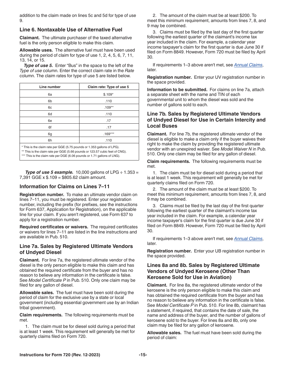 Instructions for IRS Form 720 Quarterly Federal Excise Tax Return, Page 15