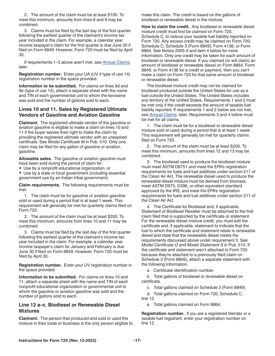 Instructions for IRS Form 720 Quarterly Federal Excise Tax Return, Page 17