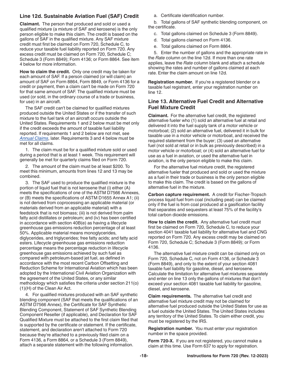 Instructions for IRS Form 720 Quarterly Federal Excise Tax Return, Page 18