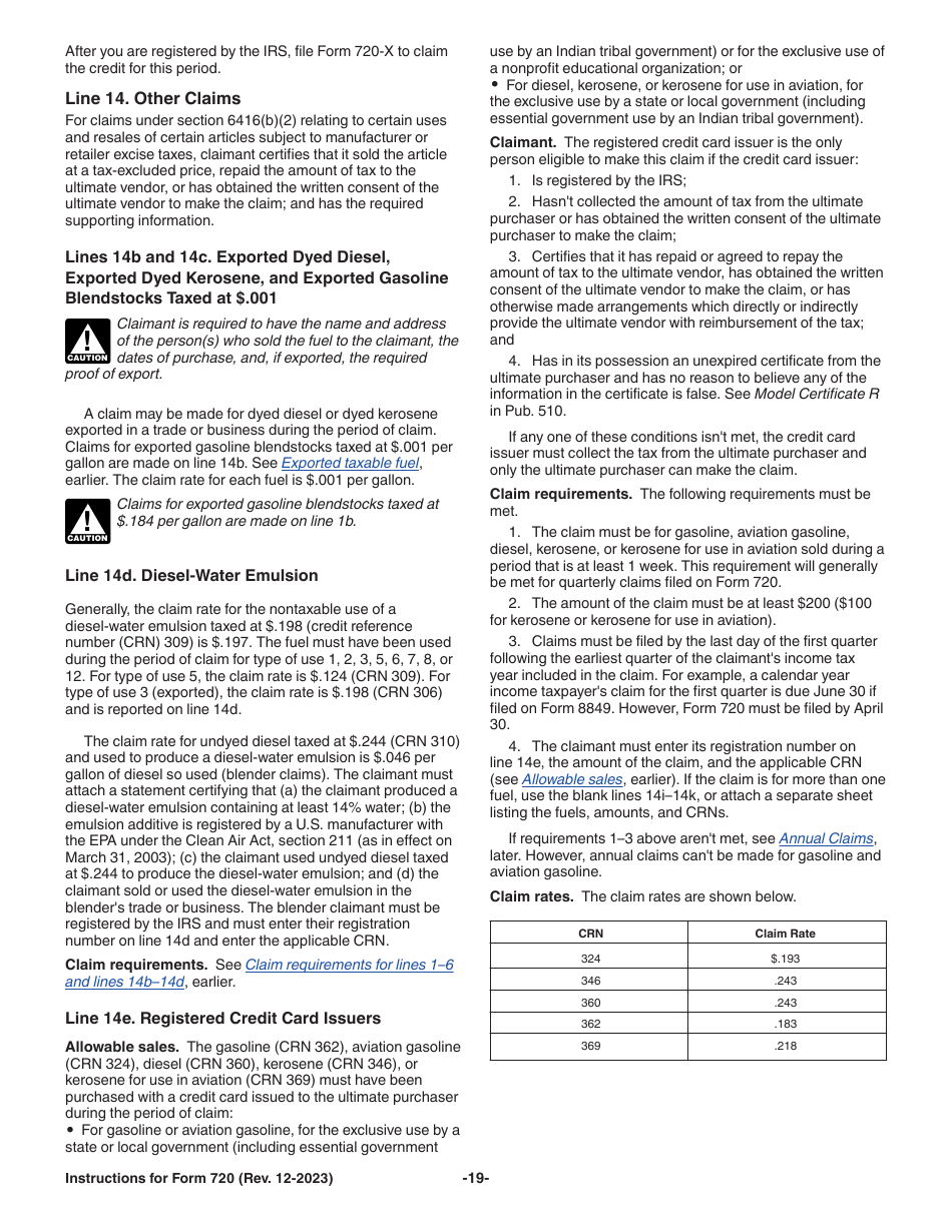 Instructions for IRS Form 720 Quarterly Federal Excise Tax Return, Page 19
