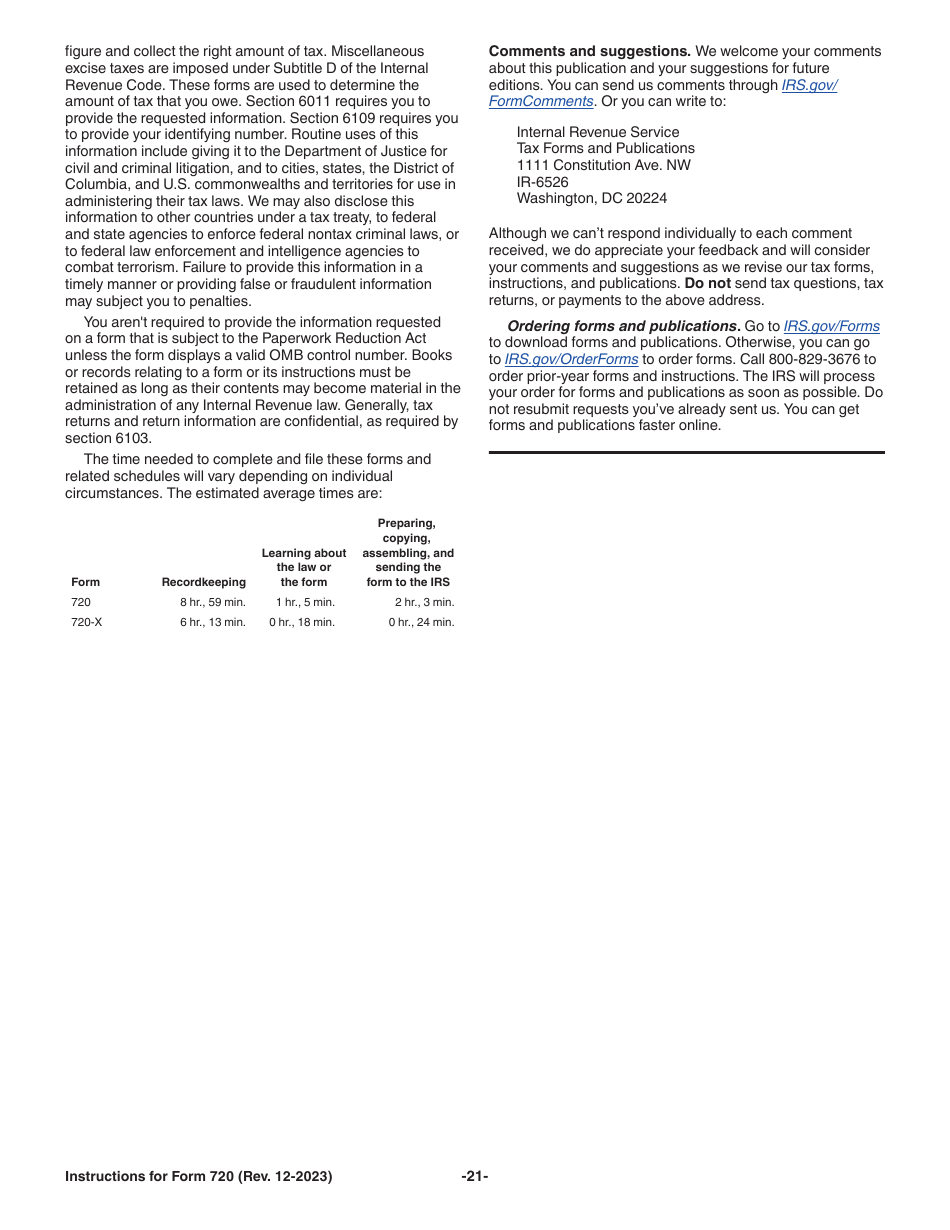 Instructions for IRS Form 720 Quarterly Federal Excise Tax Return, Page 21