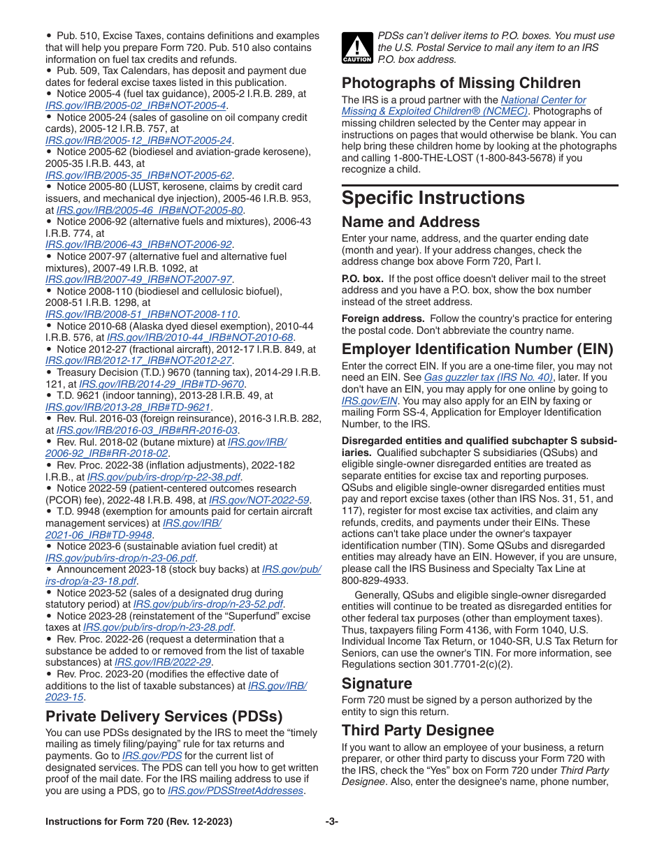 Instructions for IRS Form 720 Quarterly Federal Excise Tax Return, Page 3
