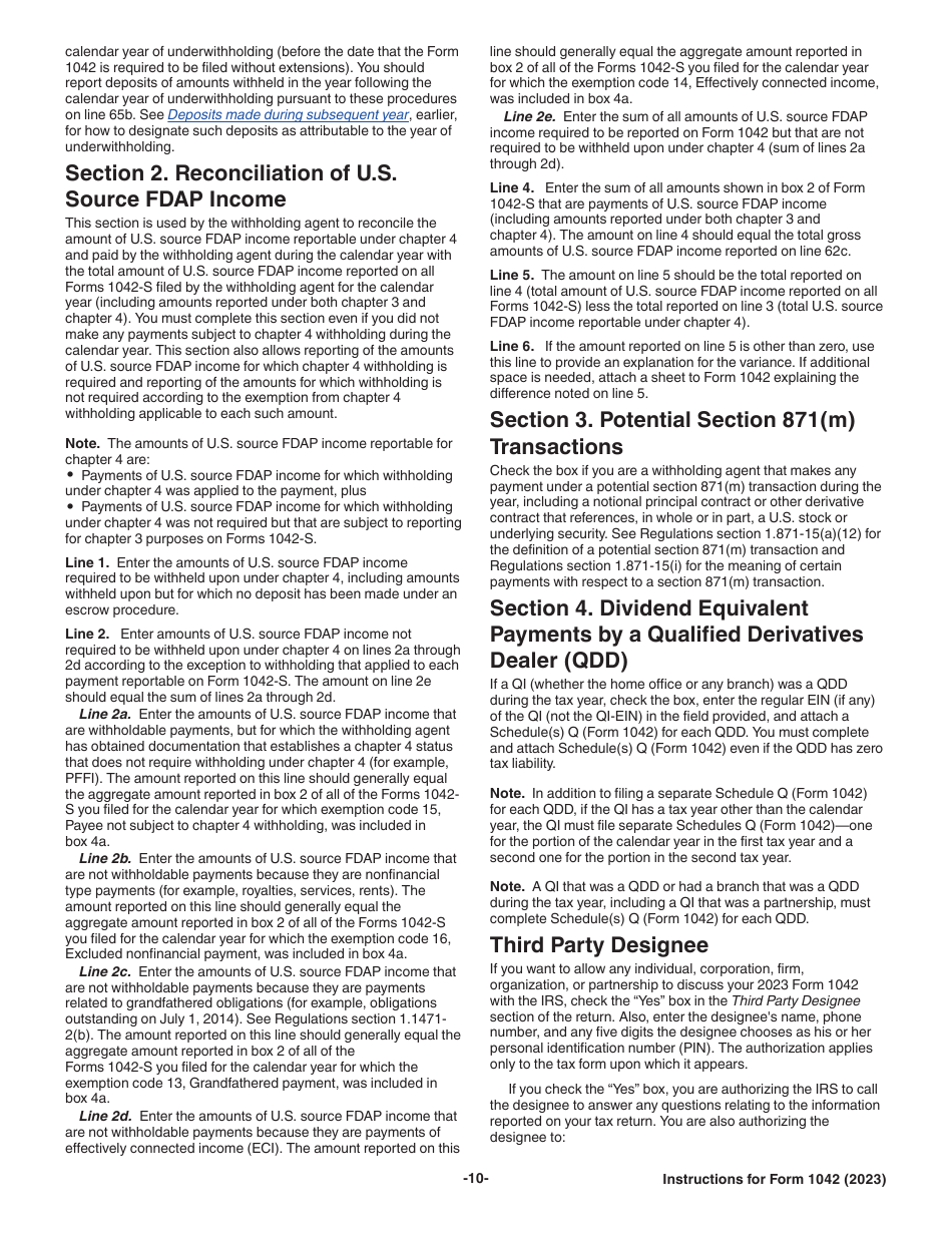 Download Instructions For Irs Form 1042 Annual Withholding Tax Return For Us Source Income Of 0065