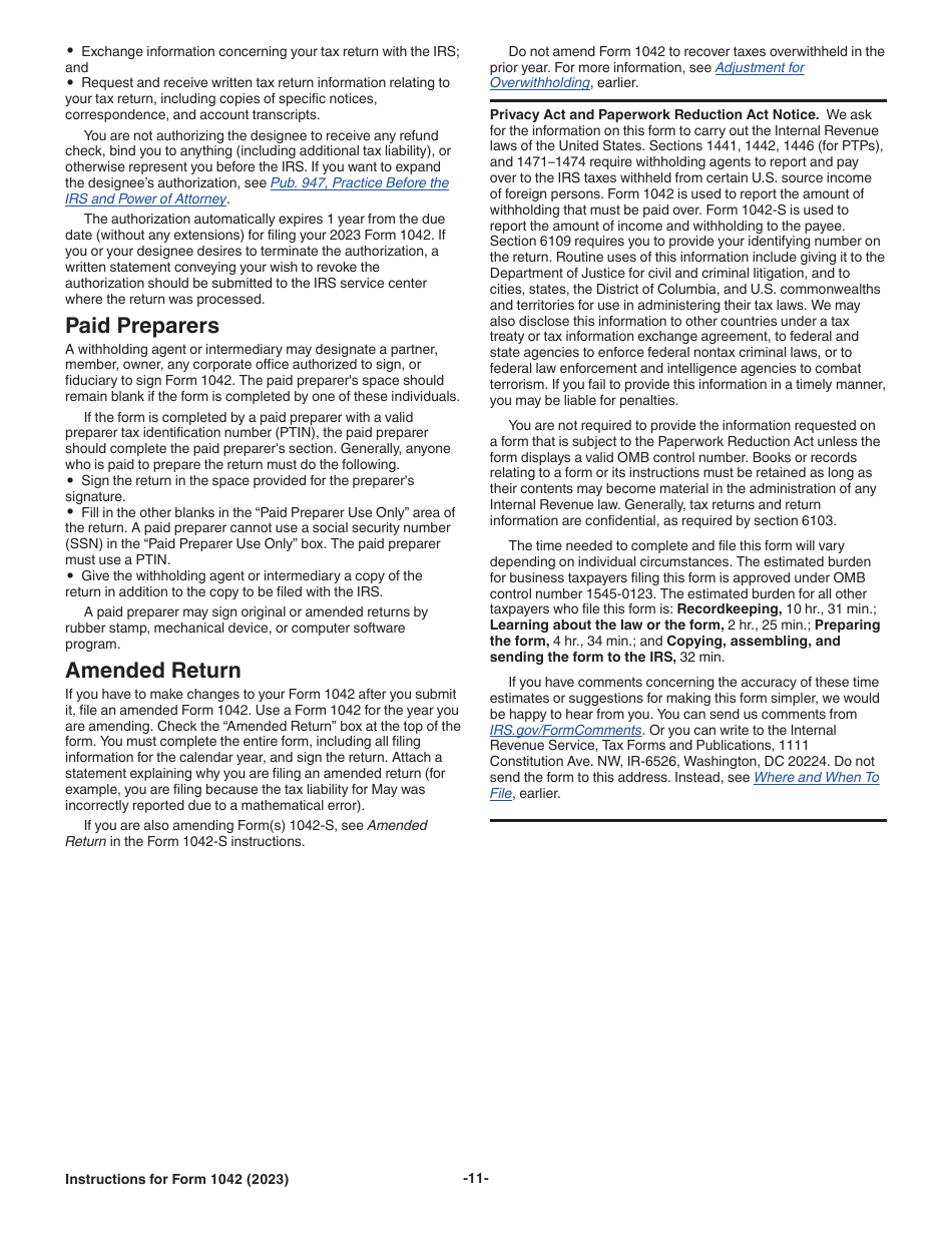 Instructions for IRS Form 1042 Annual Withholding Tax Return for U.S. Source Income of Foreign Persons, Page 11