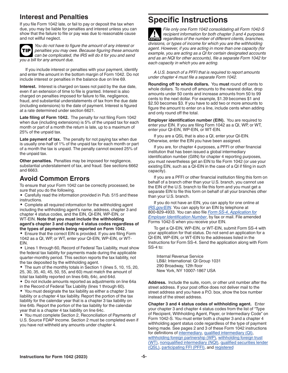 Instructions for IRS Form 1042 Annual Withholding Tax Return for U.S. Source Income of Foreign Persons, Page 5