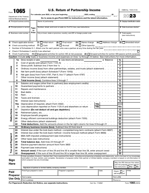 IRS Form 1065 2023 Printable Pdf