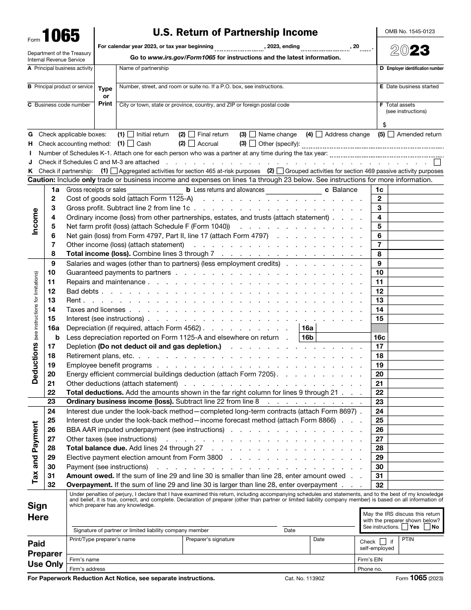 IRS Form 1065 Download Fillable PDF or Fill Online U.S. Return of ...