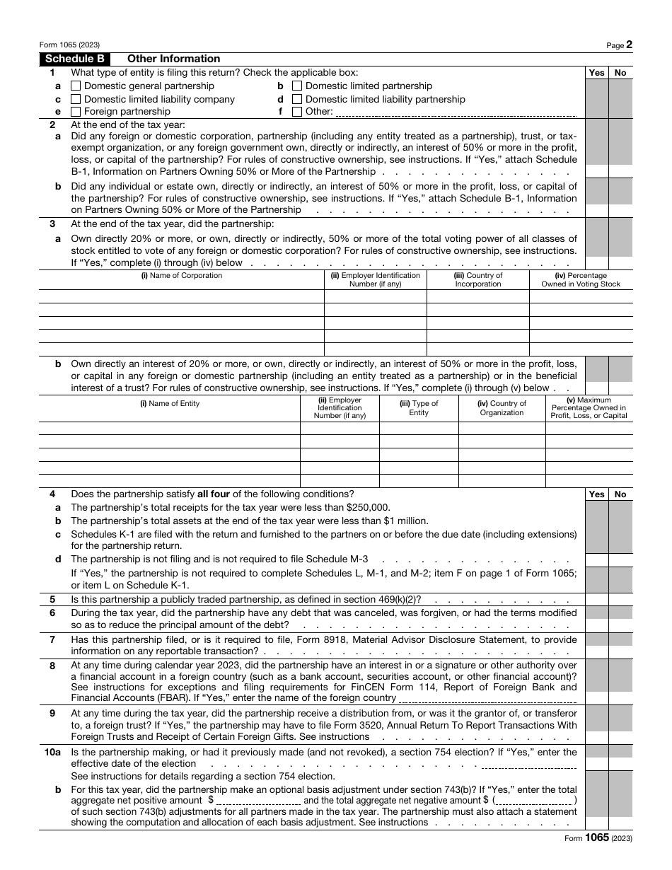 IRS Form 1065 Download Fillable PDF or Fill Online U.S. Return of ...