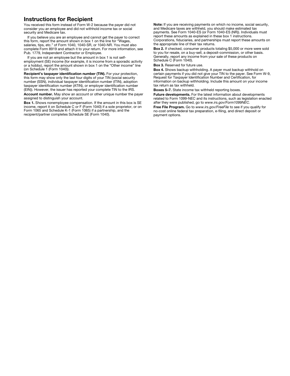 IRS Form 1099-NEC Nonemployee Compensation, Page 5