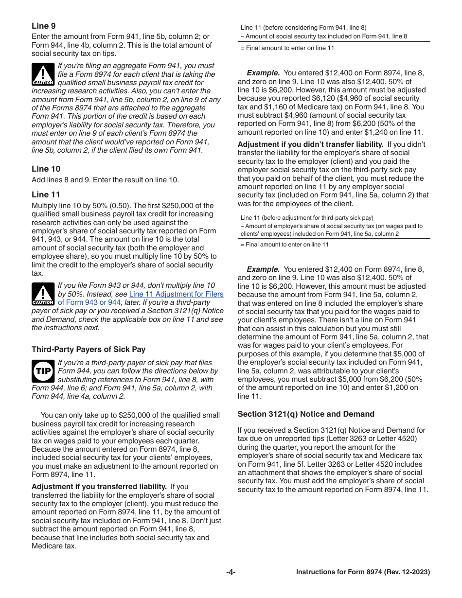 Instructions for IRS Form 8974 Qualified Small Business Payroll Tax Credit for Increasing Research Activities, Page 4