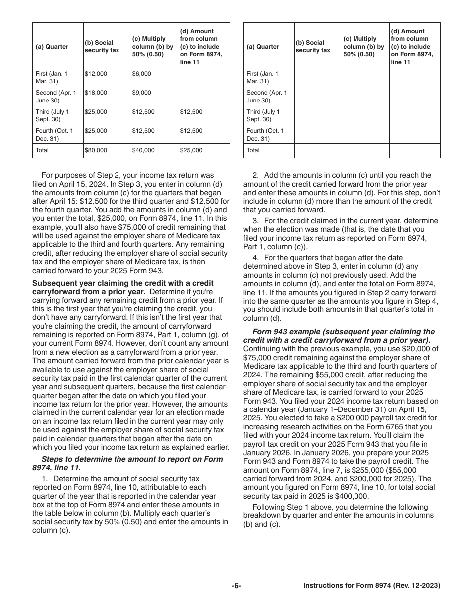 Instructions for IRS Form 8974 Qualified Small Business Payroll Tax Credit for Increasing Research Activities, Page 6