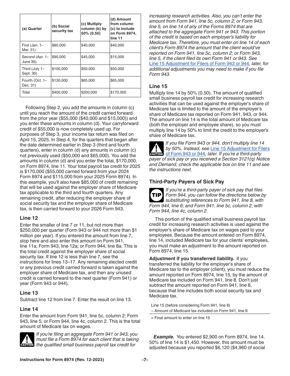 Instructions for IRS Form 8974 Qualified Small Business Payroll Tax Credit for Increasing Research Activities, Page 7